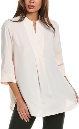 Anne Klein Tunic Top Womens White Split NeckSleeve Pullover FTS94