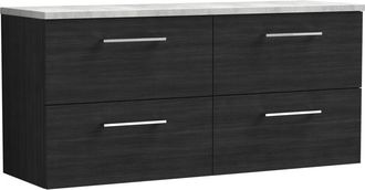 Nuie Nuie - Arno Wall Hung 4-Drawer Vanity Unit with Bellato Grey Worktop 1200mm Wide - Charcoal Black Woodgrain