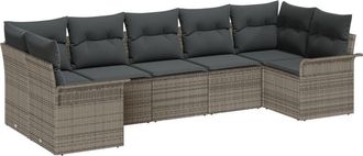 vidaXL Garden Sofa Set with Cushion 7 pcs Grey Poly Rattan vidaXL