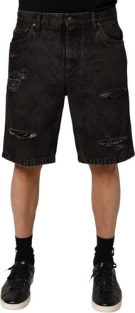 Dolce & Gabbana Black Cotton Tattered Denim Men Bermuda Mens Short