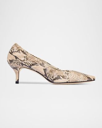 Bernardo Manu Ruched Snake-Printed Leather Snip-Toe Pumps