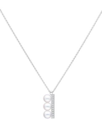 Tasaki 18kt white gold Balance Plus Neo diamond pav&eacute; necklace - women - 18kt White Gold/Akoya Pearl/Diamond - One Size - Silver