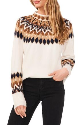 CeCe by Cynthia Steffe Fair Isle Funnel Neck Sweater in Antiq White at Nordstrom, Size Xx-Large