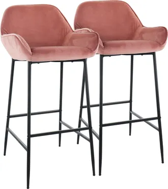 Elama 2 Piece Velvet Bar Stool in Blush Pink with Black Legs