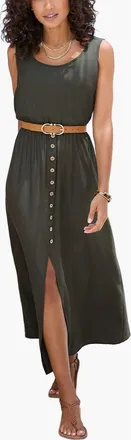 Lascana Button Detail Front Slit Dress in Olive at Nordstrom, Size 14