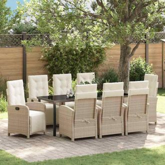 vidaXL Conjunto De Comedor De Jard&iacute;n 9 Pcs Beige Rat&aacute;n Sint&eacute;tico Vidaxl