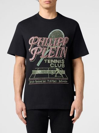 Philipp Plein T-shirt Tennis Club in cotone con logo ricamato in strass
