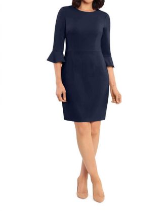 Donna Morgan 3/4 Bell Sleeve Sheath Dress In Navy