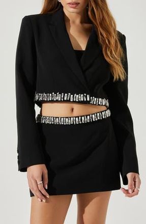ASTR the Label Hazel Crystal Embellished Crop Blazer in Black at Nordstrom Rack, Size X-Small