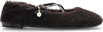 Jimmy Choo London Ballerinas van bont Eleri - Dames - Ballerinas - Bruin - 39 1/2 EU - Leer - Schoenen