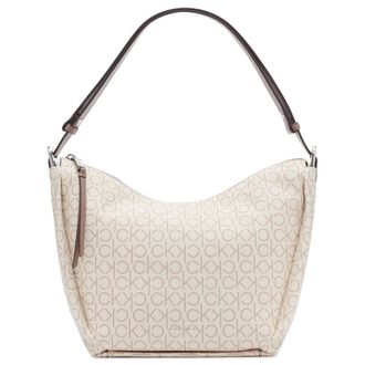 Calvin Klein Prism Top Zip Convertible Hobo Shoulder Bag, Vanilla/Khaki/Cocoa Logo, Tek Beden, Prism Top Zip Convertible Hobo Shoulder Bag