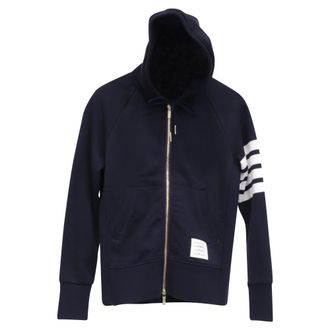 Thom Browne Classic Loopback 4-Bar Full Zip Hoodie in Navy Blue Cotton