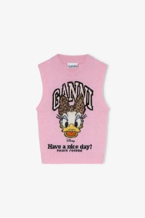 Ganni x Disney Daisy Duck Graphic Wool Vest Size XXS - Pink