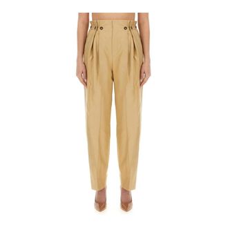 Victoria Beckham High-Waisted Geplooide Broek - Dames - Broeken - Beige - S - Leer - Broeken