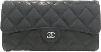 Chanel Black Grained Calfskin Long Wallet (Bi-Fold) (Pre-Owned)