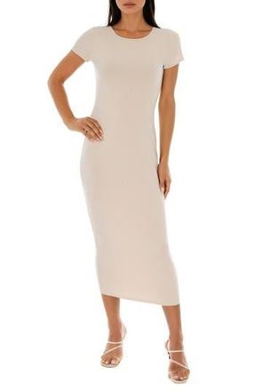 Bebe Short Sleeve Ribbed Midi Dress in Taupe at Nordstrom Rack, Size X-Small