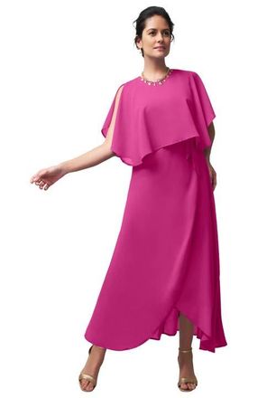 Jessica London Georgette Maxi Cape Sleeve Dress in Pink Burst at Nordstrom, Size 24
