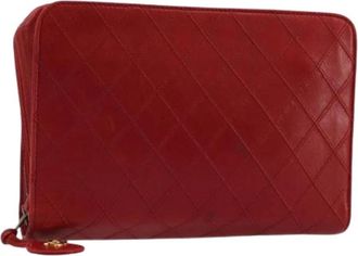 Chanel Pre-owned Pouch - Dames - Vintage Clutch - Rood - ONE Size - Leer - Vintage