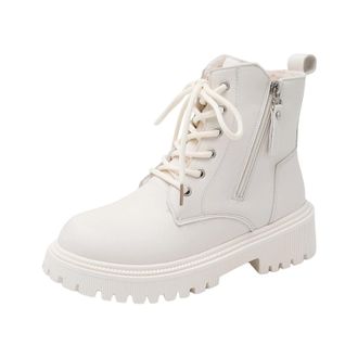 Generic Biker Boots for Women Chunky Heel Warm Winter Booties Stylish Fleece Lined Side Zipper Non-Slip Classic Comfy Lace Up Ankle Boots Work Holiday