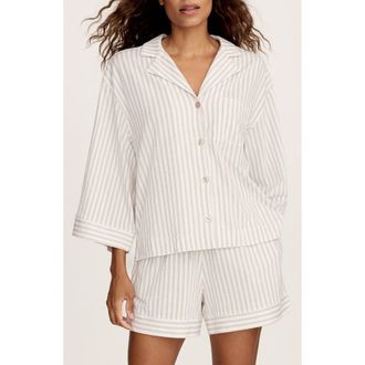 Petite Plume Olivia Stripe Pima Cotton Short Pajamas in Beige at Nordstrom, Size X-Small