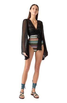 Missoni Wrap Top In Lam&eacute; Viscose With Raschel Workmanship in Black at Nordstrom, Size 38 It