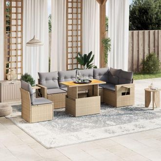 vidaXL Vidaxl - Set Sof&aacute;s De Jard&iacute;n 7 Piezas Y Cojines Rat&aacute;n Sint&eacute;tico Beige
