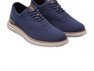 Cole Haan Mens Originalgrand Remastered Stitchlite Oxfords In Marine Blue-Dark Chocolate Brown-Silver