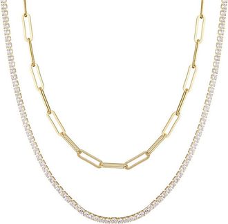 Adornia Adornia 14K Plated Tennis & Paperclip Chain Necklace Set