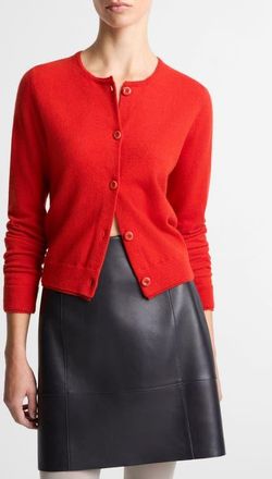 Vince Scallop Trim Button Front Cardigan in Poppy at Nordstrom, Size Xx-Small