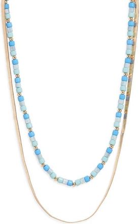 Nordstrom Set of 2 Beaded & Snake Chain Necklaces in Blue Multi- Gold at Nordstrom