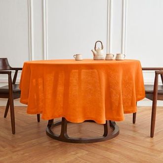 Solino Home Linen Round Tablecloth for Dining Table, Holiday and Everyday Table Decor - Sonoma in Pumpkin at Nordstrom, Size Medium