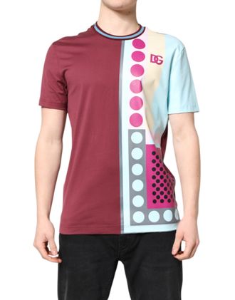 Dolce & Gabbana Mens Multicolor Printed Logo Short Sleeve T-Shirt Cotton