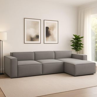 Dmora Sof&aacute; Fijo Dmaiol, Sof&aacute; Modular 4 Plazas Pen&iacute;nsula Derecha, 100% Made In Italy, Sof&aacute; Moderno En Tela, Cm 340x170h70, Gris - Dmora