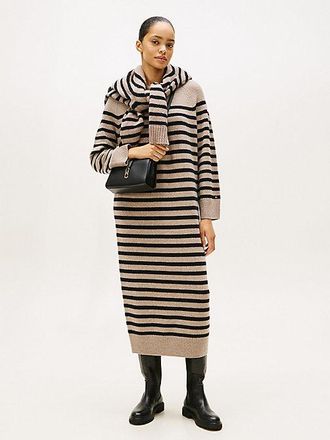 Tommy Hilfiger Stripe Midi Jumper Dress With Cashmere