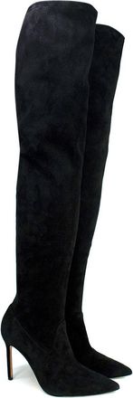 Manolo Blahnik Black Pascalarhi Suede Thigh High Boots Size 38.5