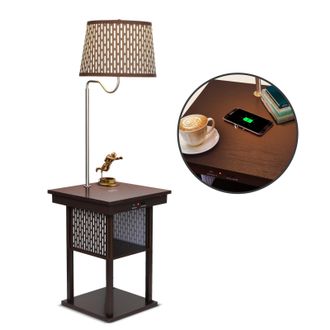 Brightech Madison End Table with LED Lamp, Wireless Charger, USB Port, and Outlet