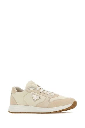 Prada Mens Sand Re-Nylon And Suede Prax Sneakers Avorio