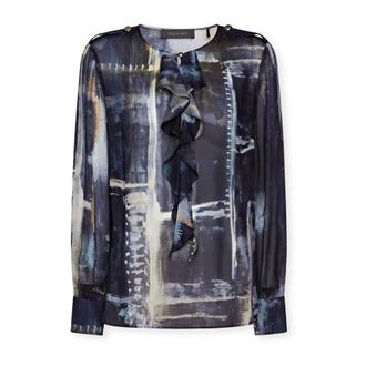 Elena Miro Overhemden, Dames, Blauw, 5Xl, Gedrukte georgette blouse