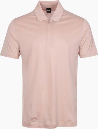 HUGO BOSS Mens H-Paras Mercerised Cotton Pastel Pink Zip Polo Shirt - Size: 42