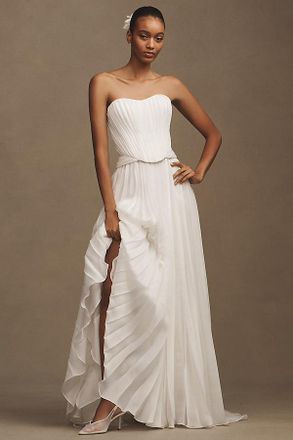 Watters Willowby by Watters Willa Pliss&eacute; Satin Chiffon Strapless Sweetheart A-Line Wedding Gown