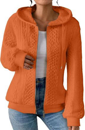 Generic Womens Jumpers Cardigans for Women UK Zip Up Knitted Hoodie Jacket Casual Loose Long Sleeve Plain Knitwear(Orange, S) sudadera mujer