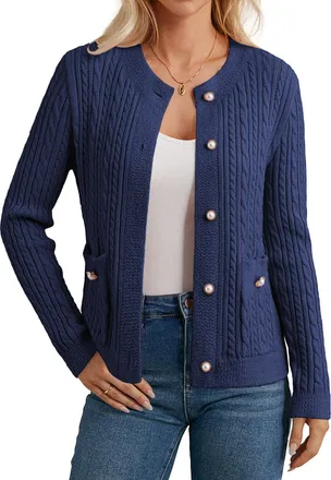 Grace Karin Cardigans for Women Casual Long Sleeves Knit Sweater Outerwear with Pockets Fall Winter CL262-03/Navy Blue XL