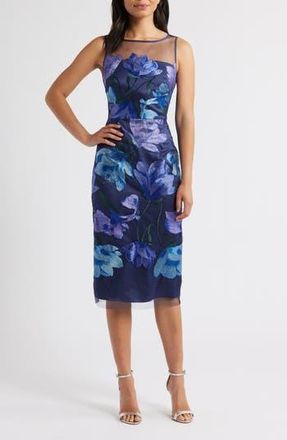 Eliza J Floral Embroidered Cocktail Dress in Cobalt at Nordstrom Rack, Size 16