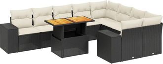 vidaXL Vidaxl - Set De Sof&aacute;s De Jard&iacute;n 10 Pzas Cojines Rat&aacute;n Sint&eacute;tico Negro