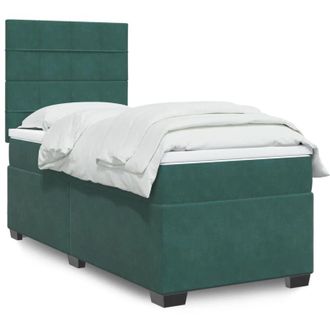 vidaXL Cama Box Spring Con Colch&oacute;n Terciopelo Verde Oscuro 90x200 Cm