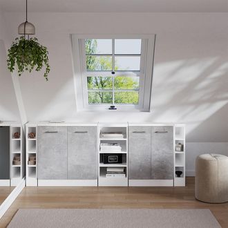 Vicco Conjunto De Armarios Para Techo Inclinado Rion, Hormig&oacute;n, 210 Cm Lote De 5 Carcasas De Armario 60 Cm De Profundidad, Vicco