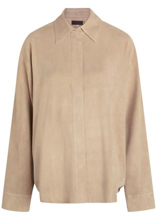 Stouls Simone Oversized Suede Shirt - Beige - S (UK8-10 / S)