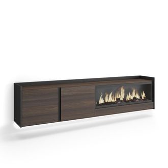 Skraut Home Mueble tv efecto madera roble negro 212x35x50cm chimenea efecto fuego