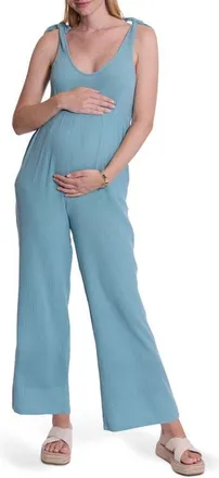 Cache Coeur Canyon Organic Cotton Gauze Maternity/Nursing Jumpsuit in Ocean at Nordstrom, Size X-Large