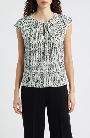 Anne Klein Pleated Sleeveless Top in Soft Aloe Multi at Nordstrom, Size Medium